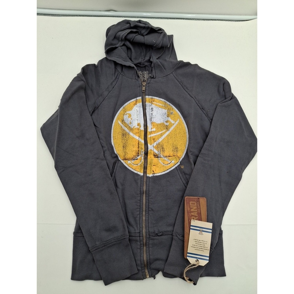 Buffalo Sabres Retro Brand Women's Gray Full Zip Fleece Hooded Jacket, L, New